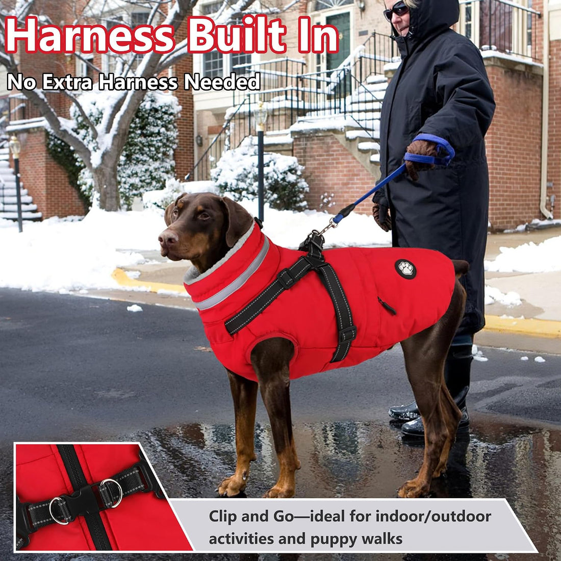 Dogcheer Dog Winter Coat with Harness, Waterproof Dog Warm Jacket