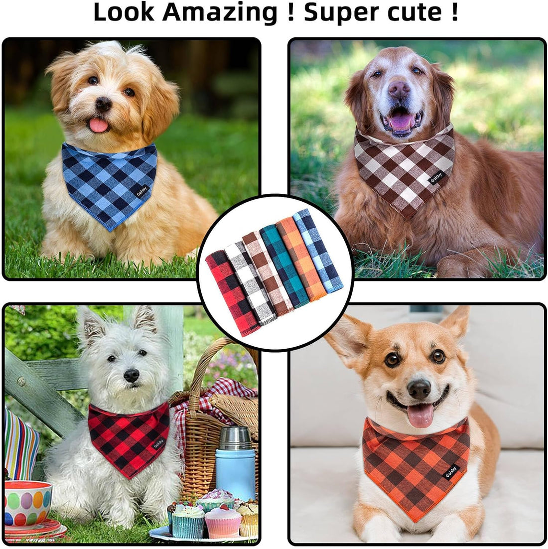 Gofshy Boy Dog Bandana Large- Blue Black Dog Scarf Buffalo Plaid