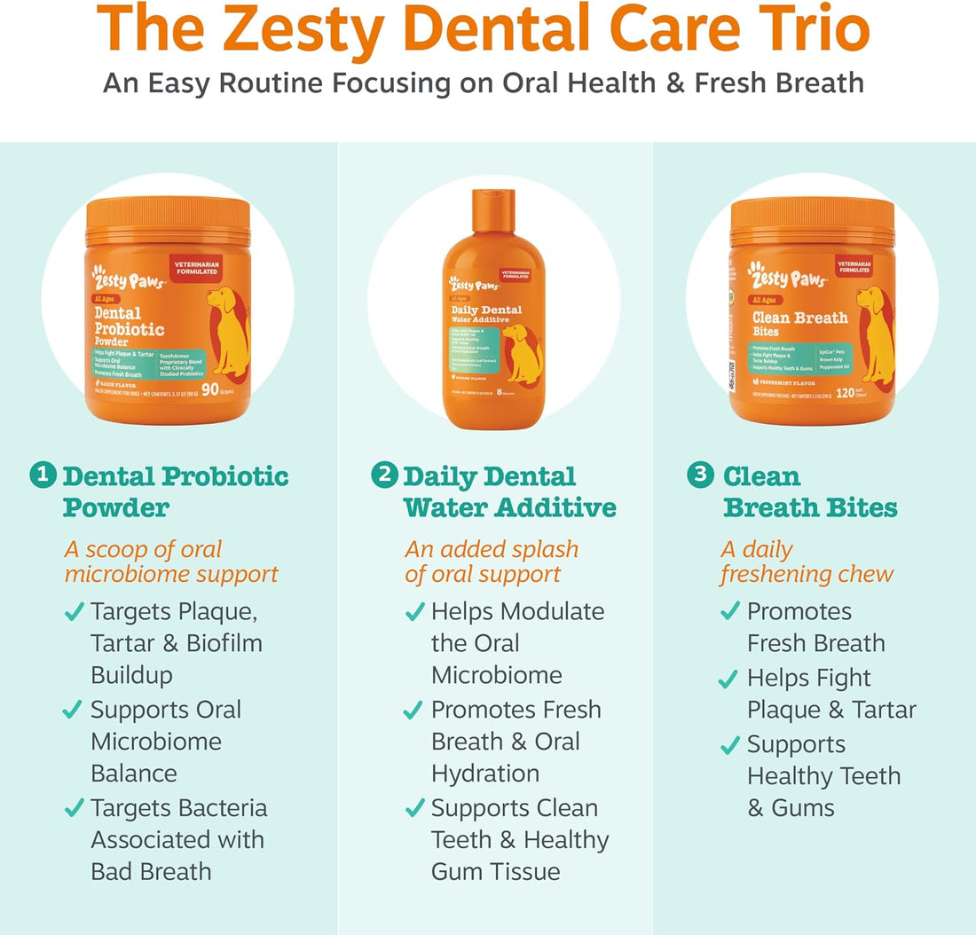 Zesty Paws Probiotic Dental Powder for Dogs Teeth - Fights Plaque