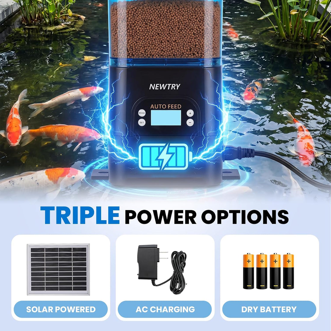 NEWTRY Automatic Pond Fish Feeder