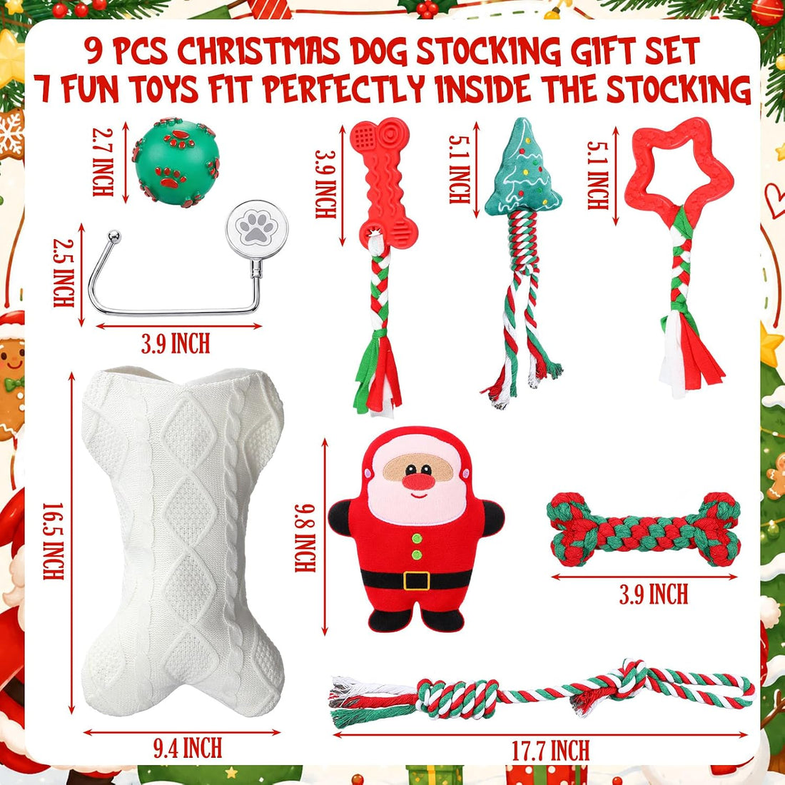 Kasyat 9 Pcs Christmas Dog Gift Set