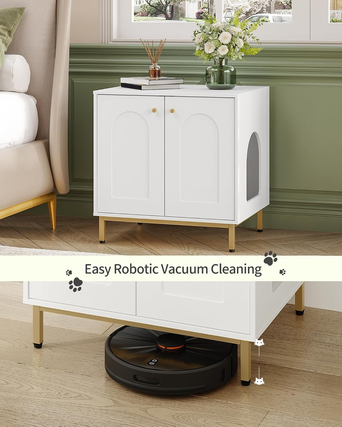 Hzuaneri Cat Litter Box Enclosure, Hidden Litter Box Furniture Cabinet