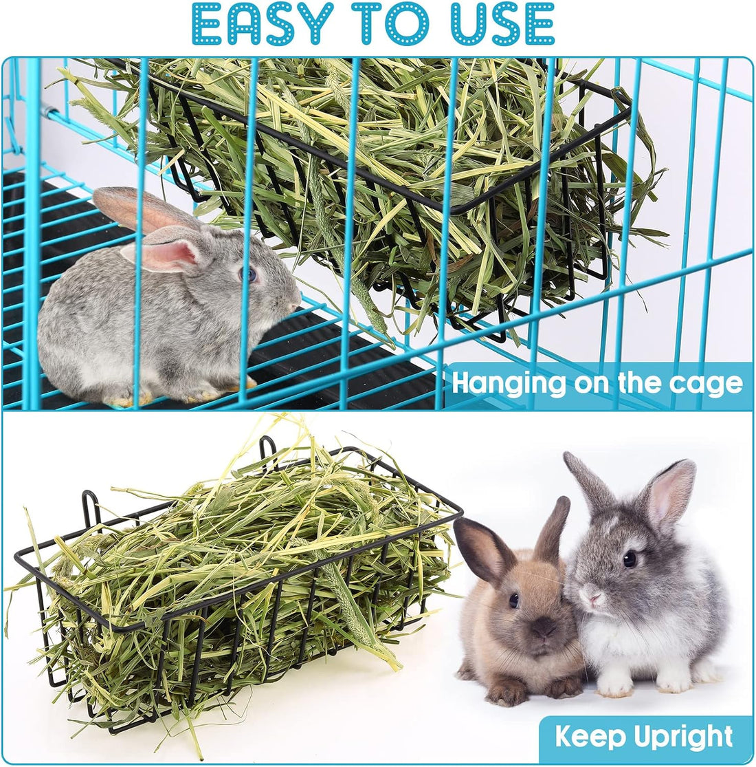 Therwen 4 Pcs Rabbit Hay Feeder Guinea Pig Heavy Duty Metal Frame Hay