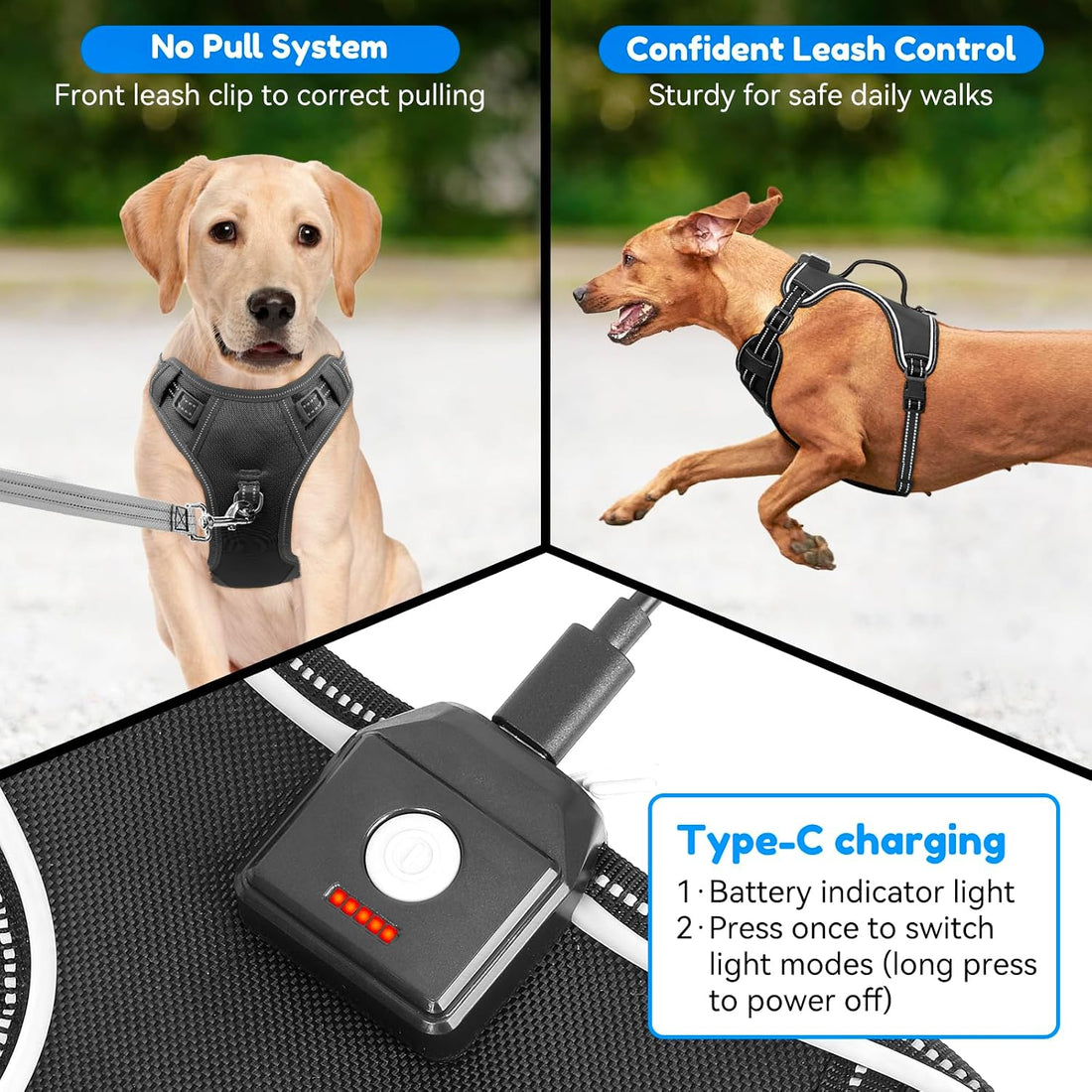 Light Up Dog Harness, LED Rechargeable Safety Dog Harness for Night