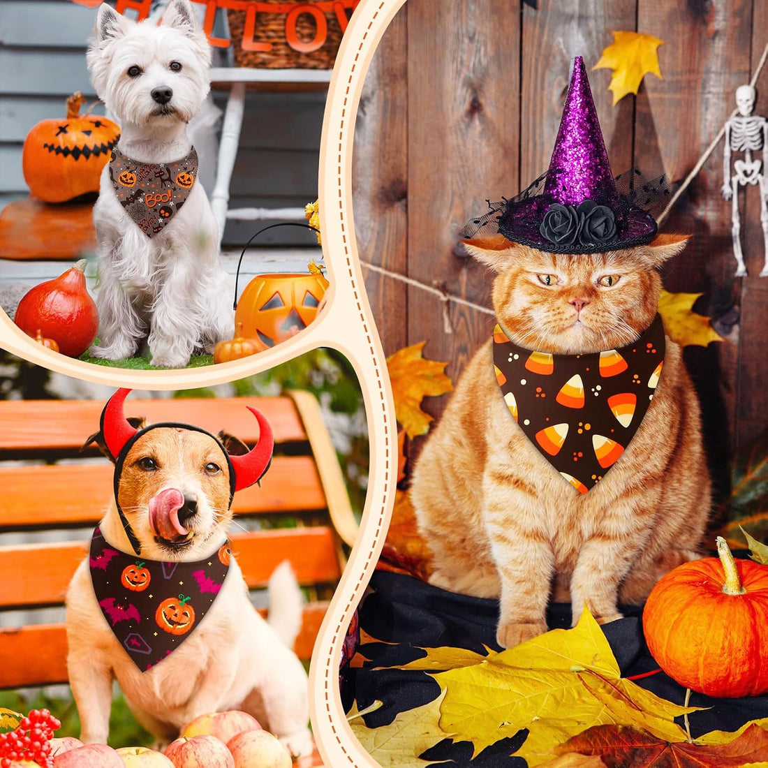 Weewooday 50 Pcs Halloween Dog Bandanas Bulk