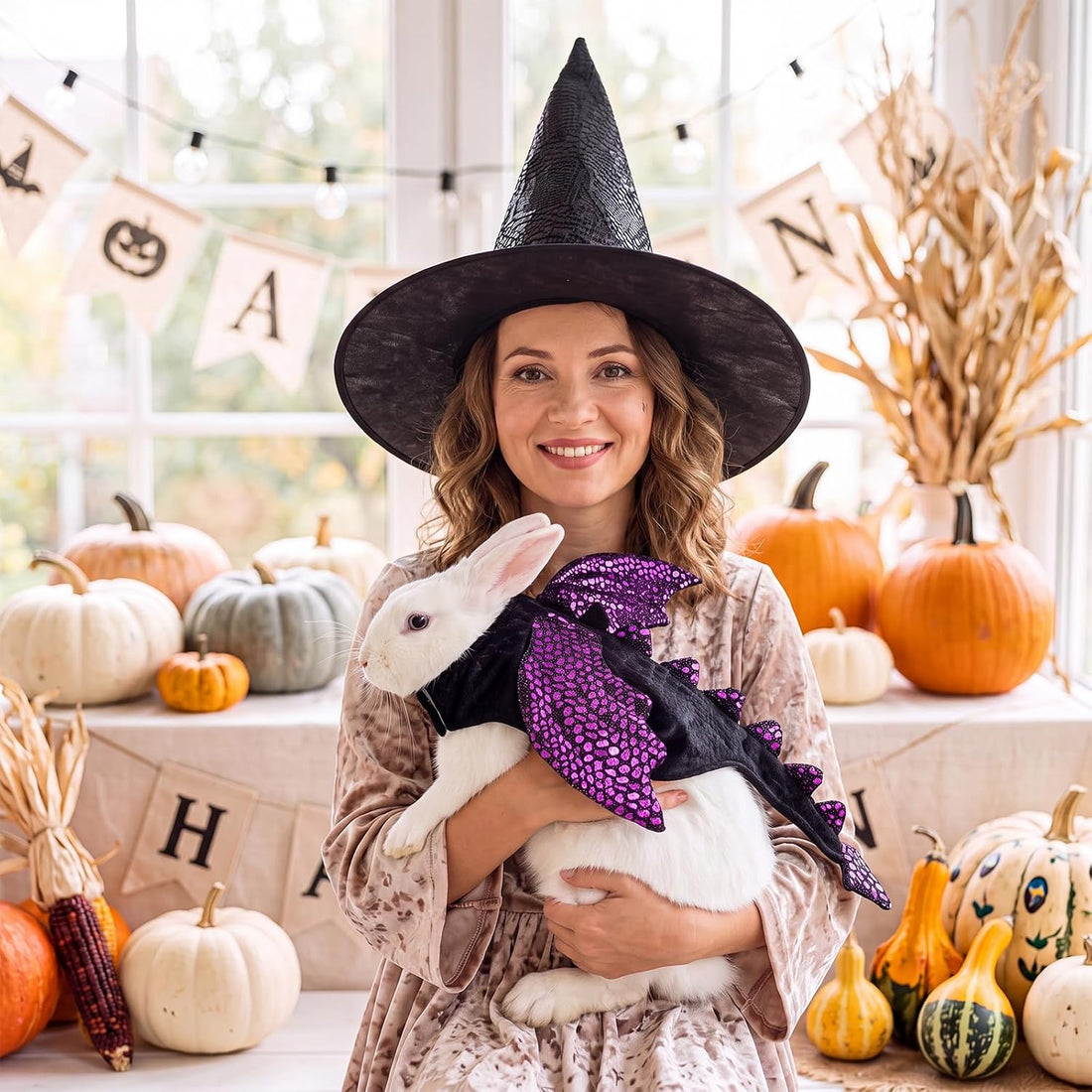 Dragon Halloween Costume for Rabbits with Leash, Bunny Vest