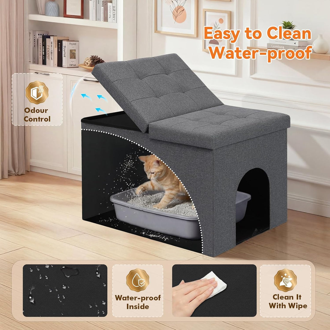 Zerbuger Cat Litter Box Enclosure Furniture for Odor Control,Hidden
