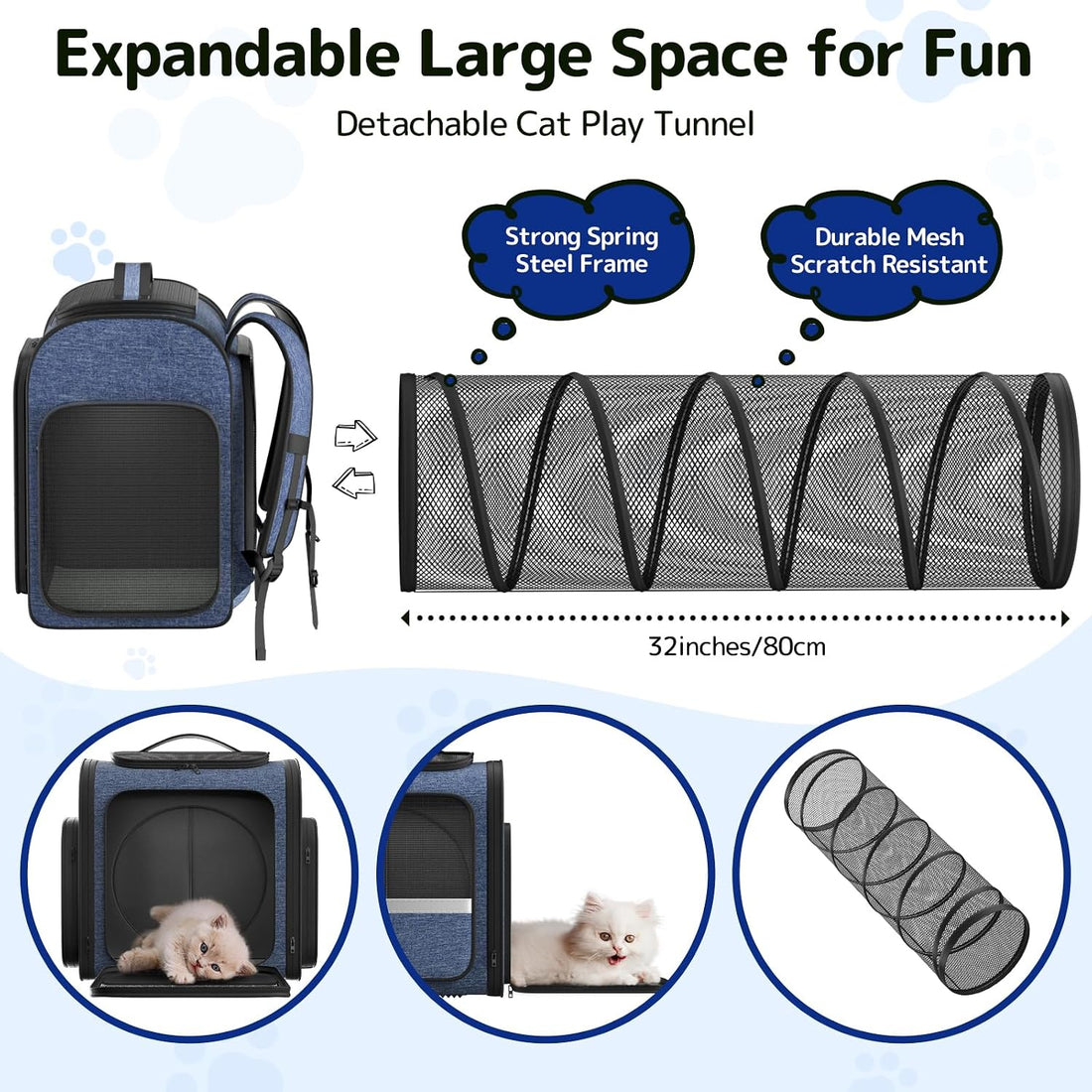 Pawtners Cat Backpack with Play Tunnel, Design for Carrying Playing