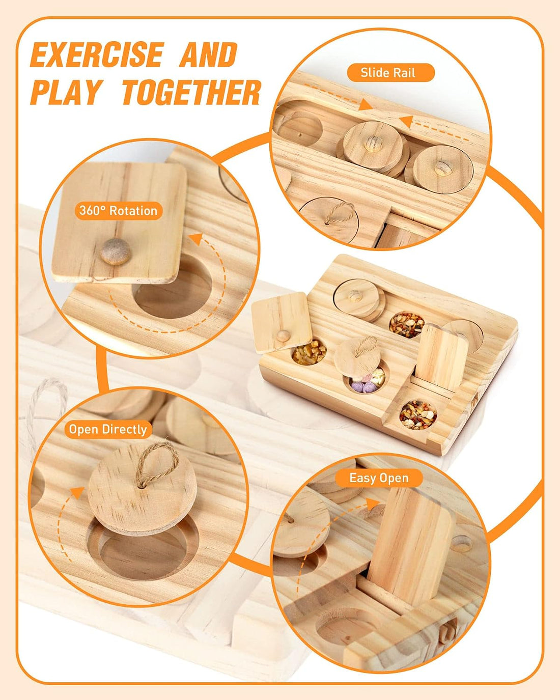Guinea Pig Foraging Toys, 6 in 1 Hamsters Wooden Interactive