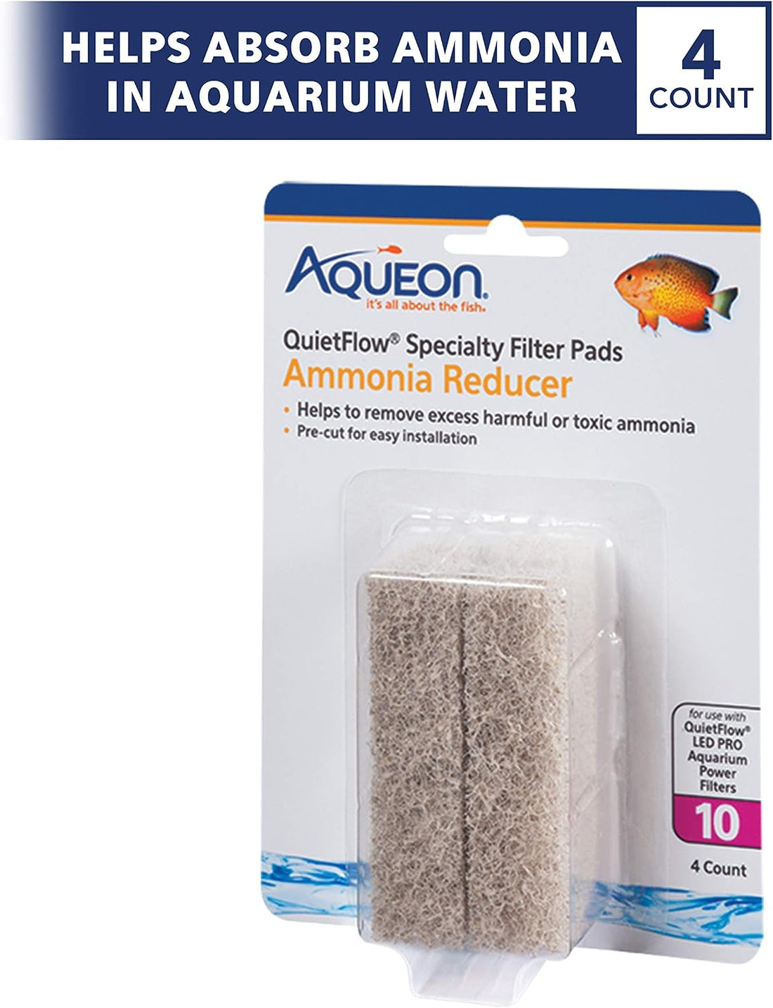 Aqueon QuietFlow LED PRO Ammonia Reducer 4 Count Filter Pads