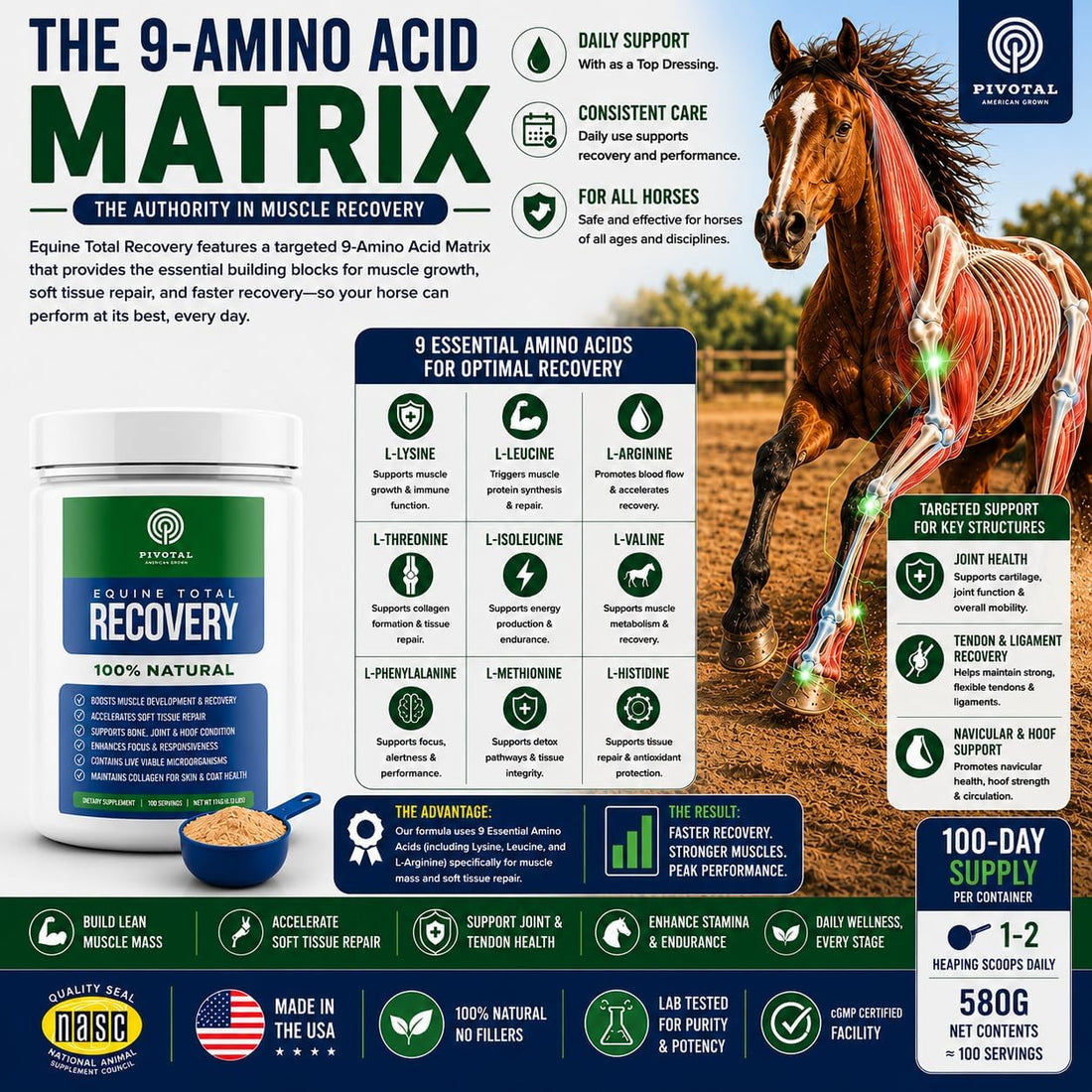 Pivotal Feeds Equine Total Recovery Supplement, 30 Servings