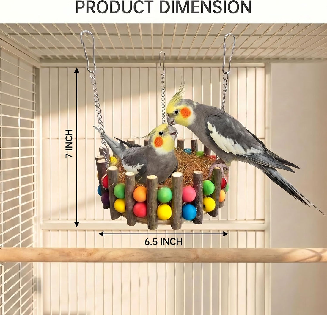 KraAra 3-in-1 Parrot Hammock Bird Nest Bed Swing Toys with Wood Perch