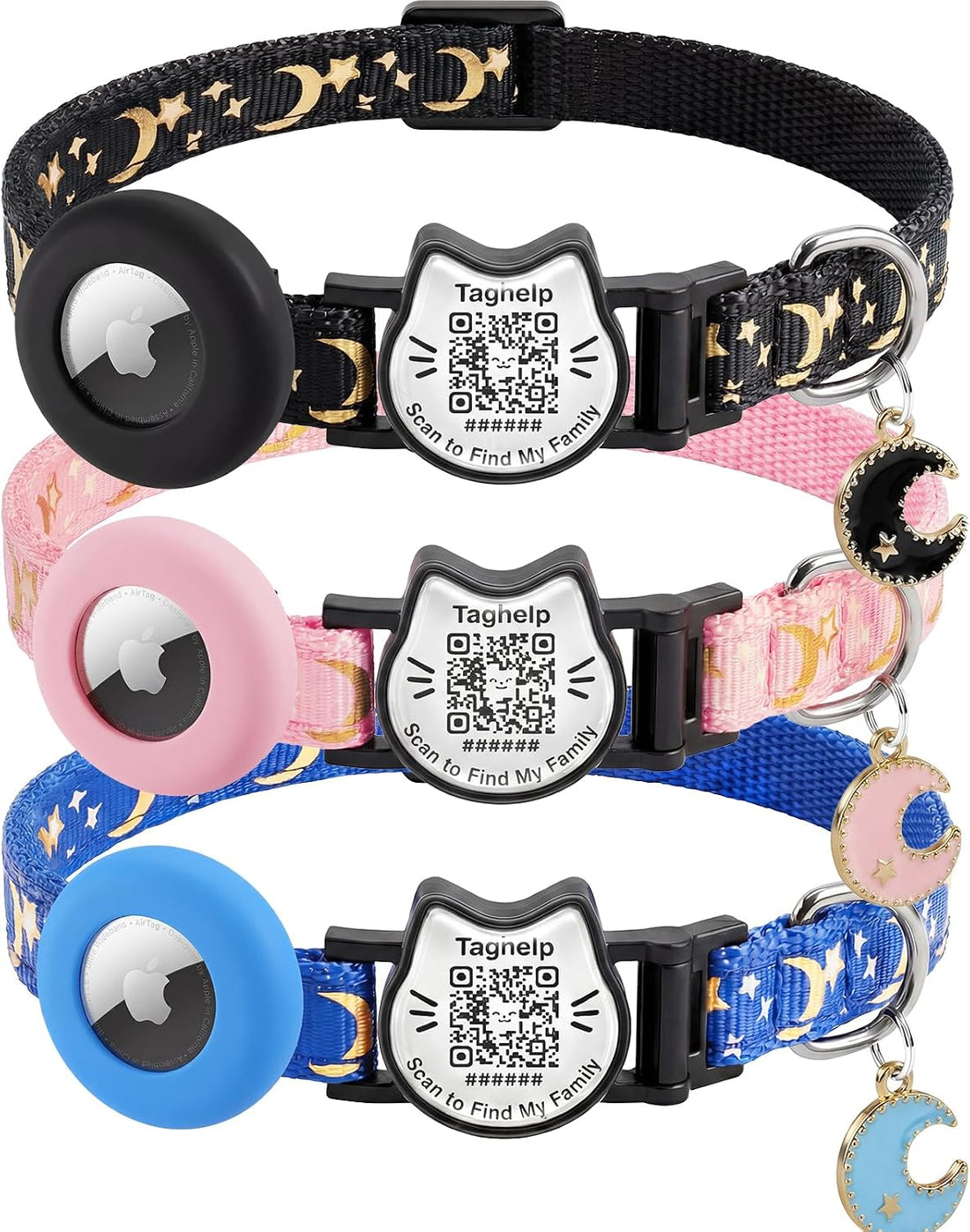 Flowers Pendant Cute Cat Collar with AirTag Holder,QR Code ID Tag