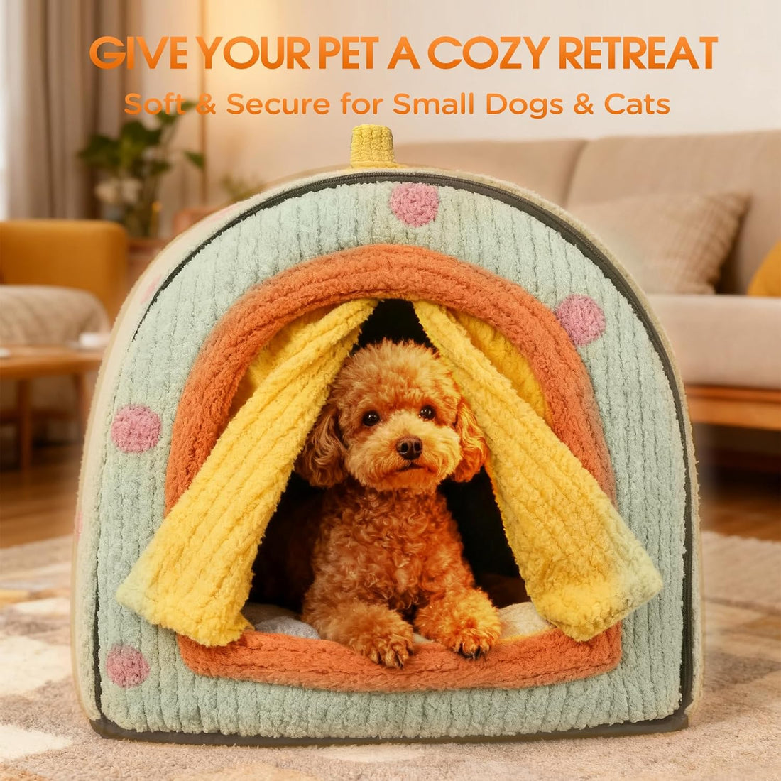 Dog House Indoor for Small Dogs & Cats, 2-in-1 Enclosed Dog Bed