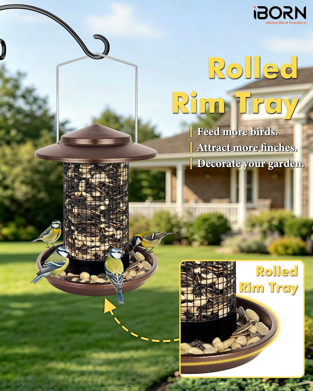 iBorn Metal Peanut Bird Feeder for Outdoors, Chew Resistant, 2.2lbs