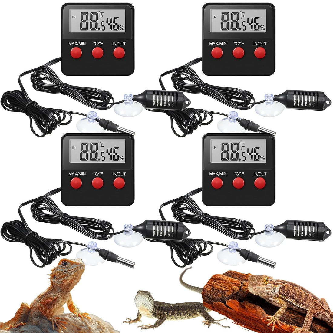 Weewooday 4 Pcs Digital Reptile Thermometer Hygrometer Gauge