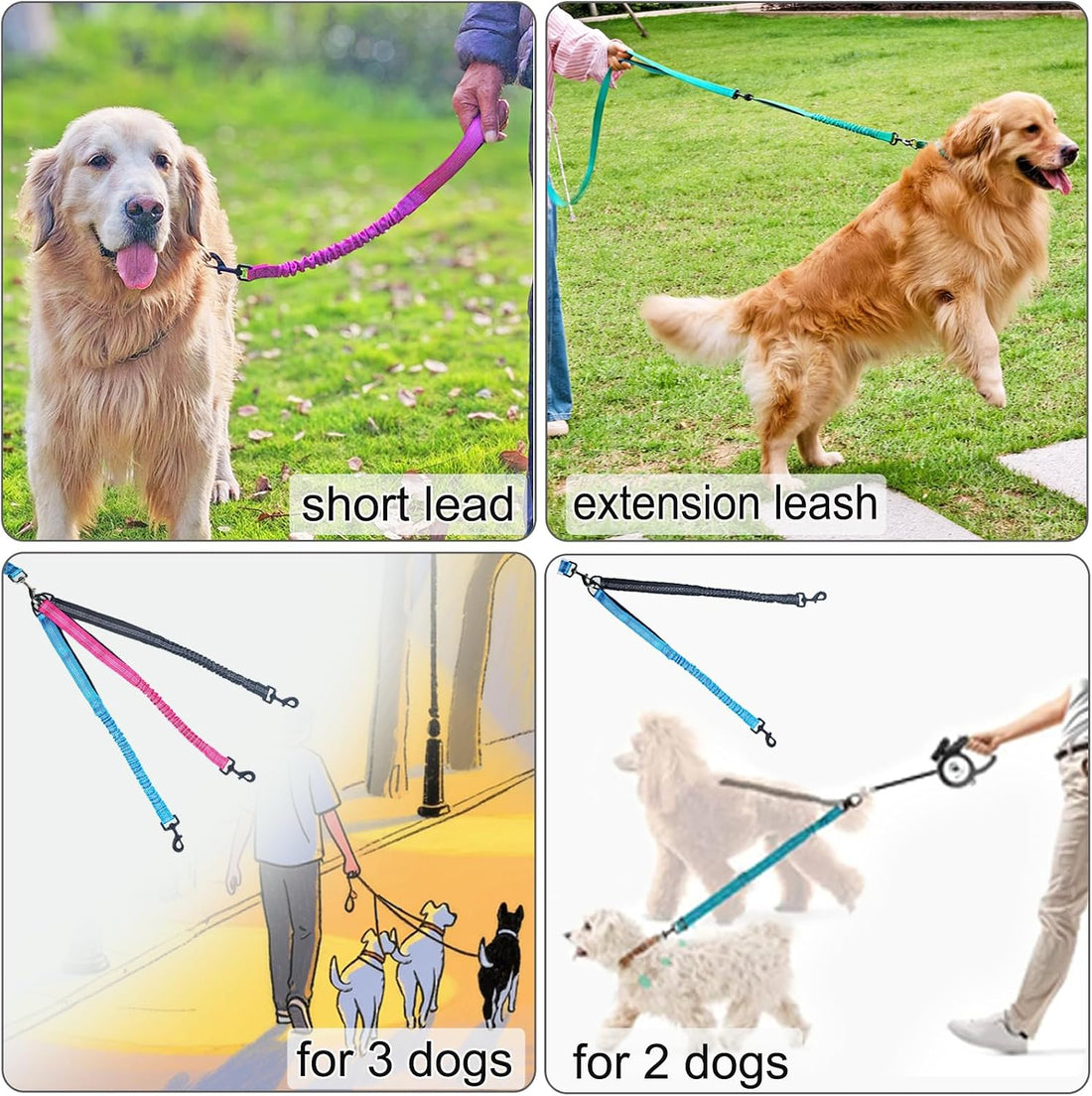 Bungee Dog Leash Extender, 21" Shock Absorbing Leash Extension