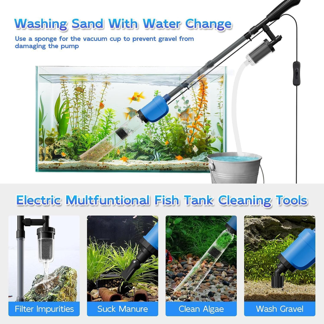 6-in-1 Electric Aquarium Gravel Cleaner, 530GPH Fish Tank Vacuum