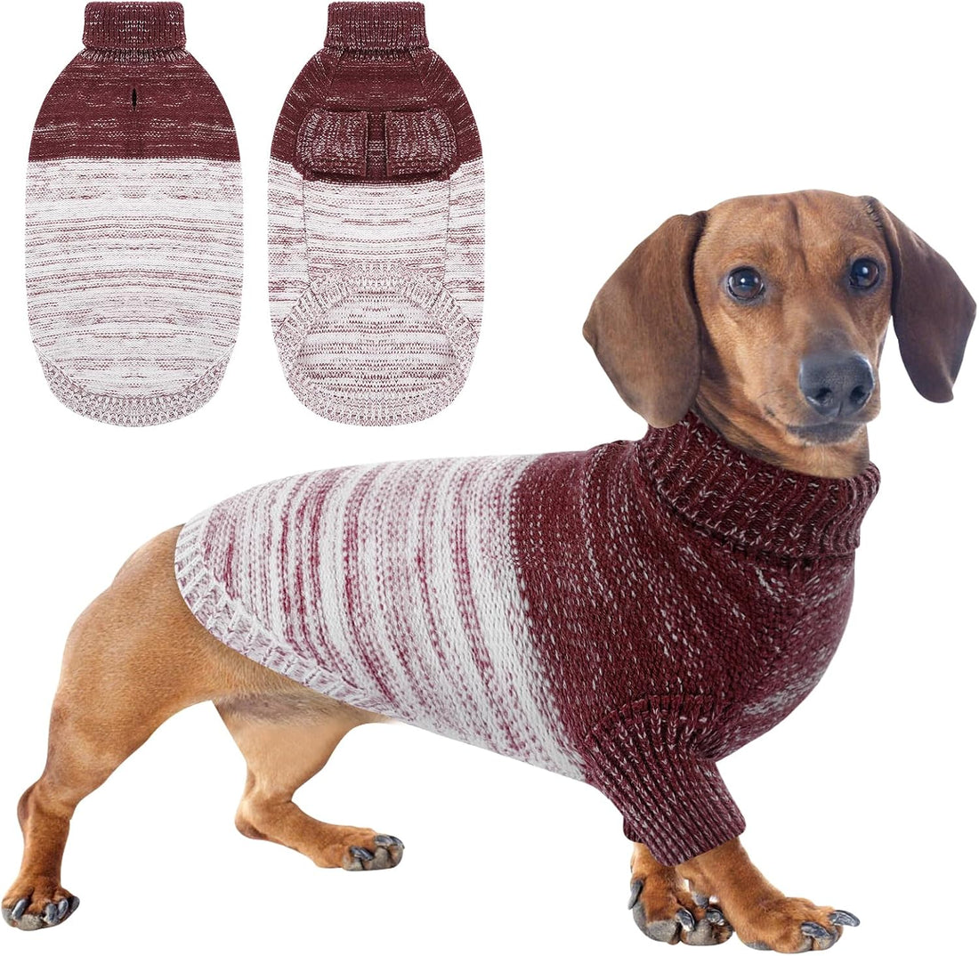 Queenmore Knitted Pullover Dog Sweater, Turtleneck Pet Cat Sweater