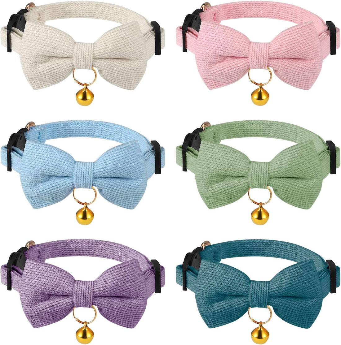 6 Pack Halloween Cat Collar with Bow Tie and Bell Breakaway Cat