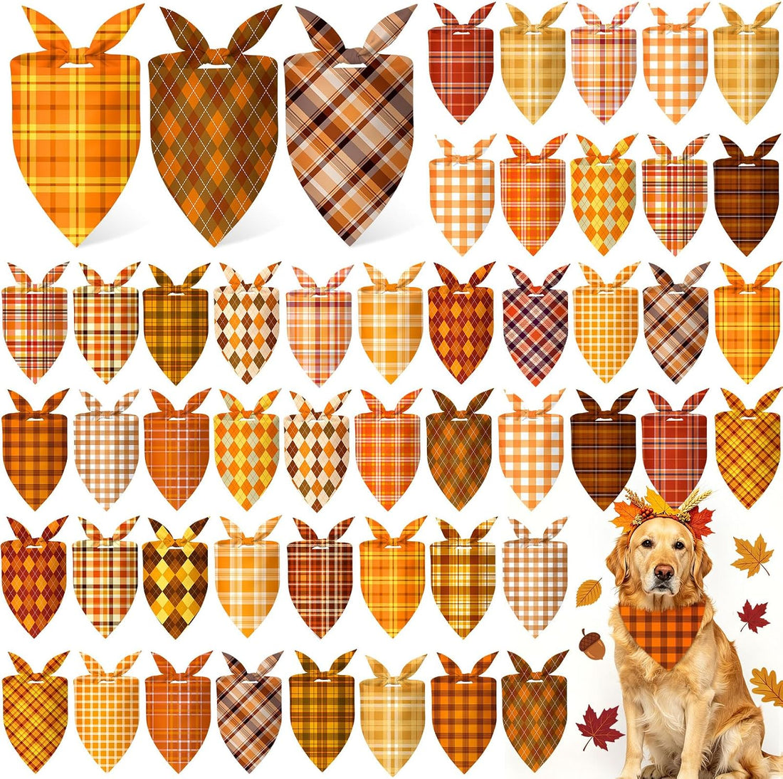 50 Pcs Halloween Dog Bandanas Bulk, Pumpkin Ghost Bat Skull Pattern