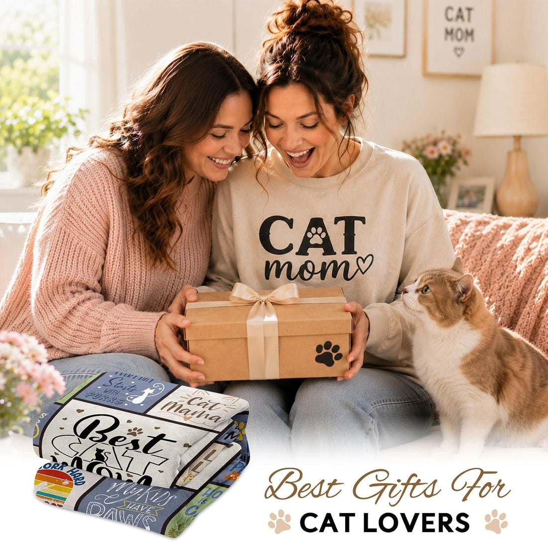 Cat Mom Gifts Themed Blanket 60" x 50", Cat Lover Gifts for Women