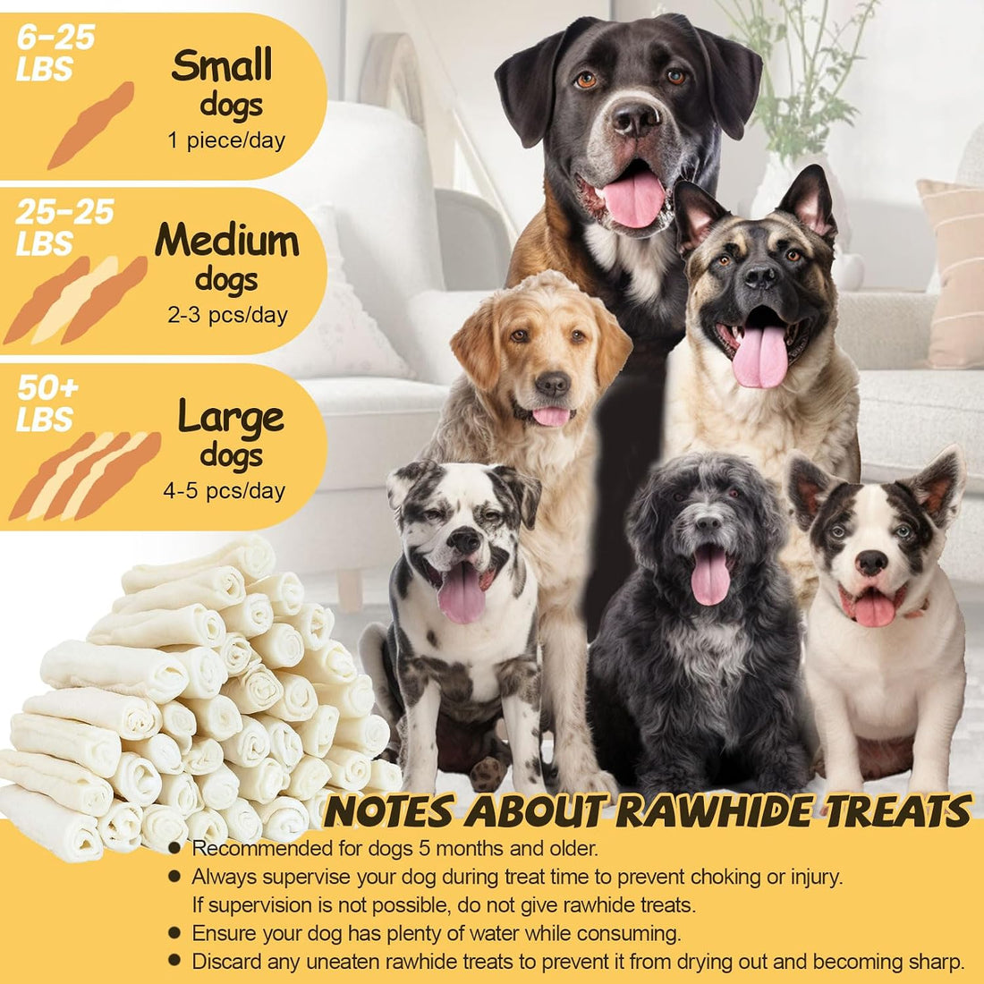 Dog Treats Chews, 6.5" Chicken Wrapped Rawhide Knotted Bones