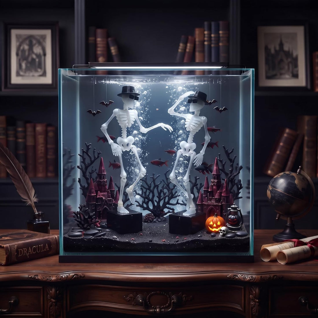 Dancing Skeleton Aquarium Bubbler with Hat & Sunglasses (1 Pack)