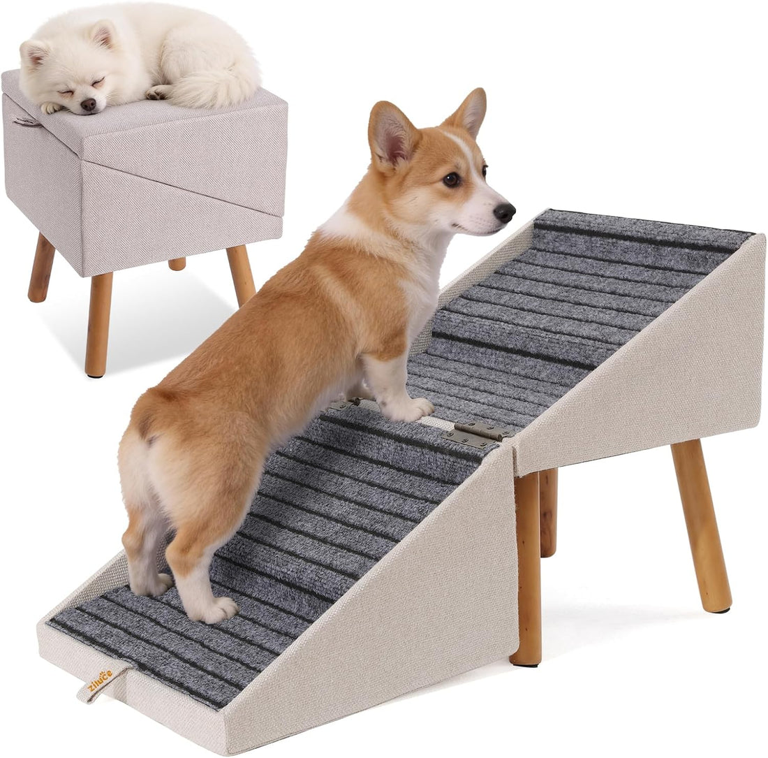 Dog Stairs for Small Dogs, 2-in-1 Dog Safety Ramp and Ottoman