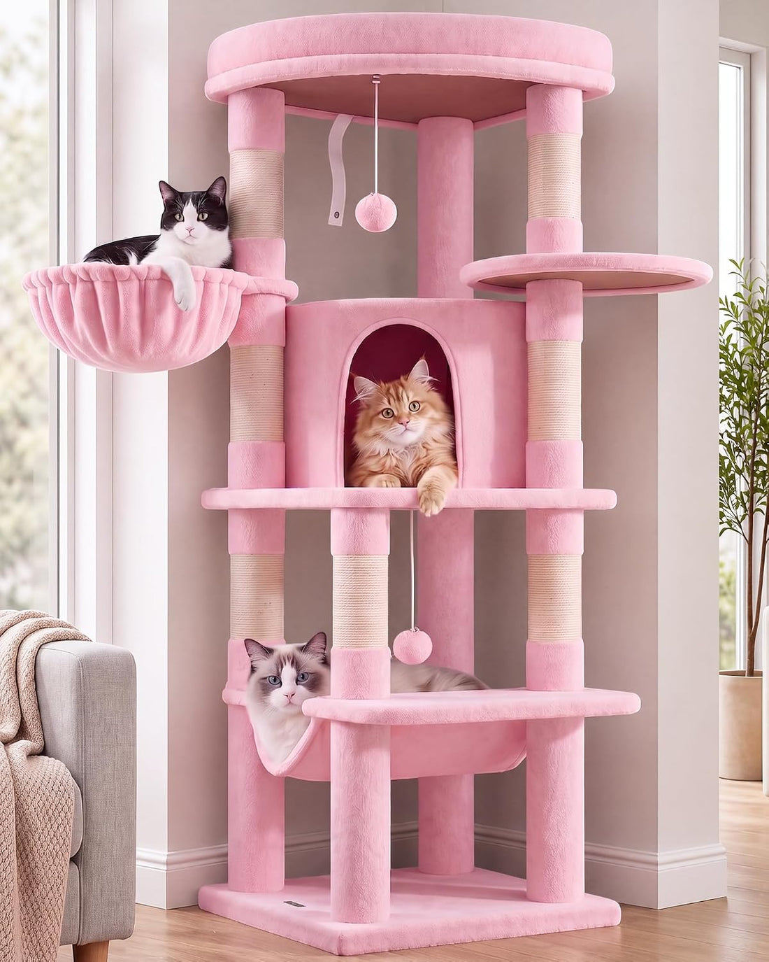 Globlazer 66inch Corner Cat Tree Tower for Indoor Large Cats, C66