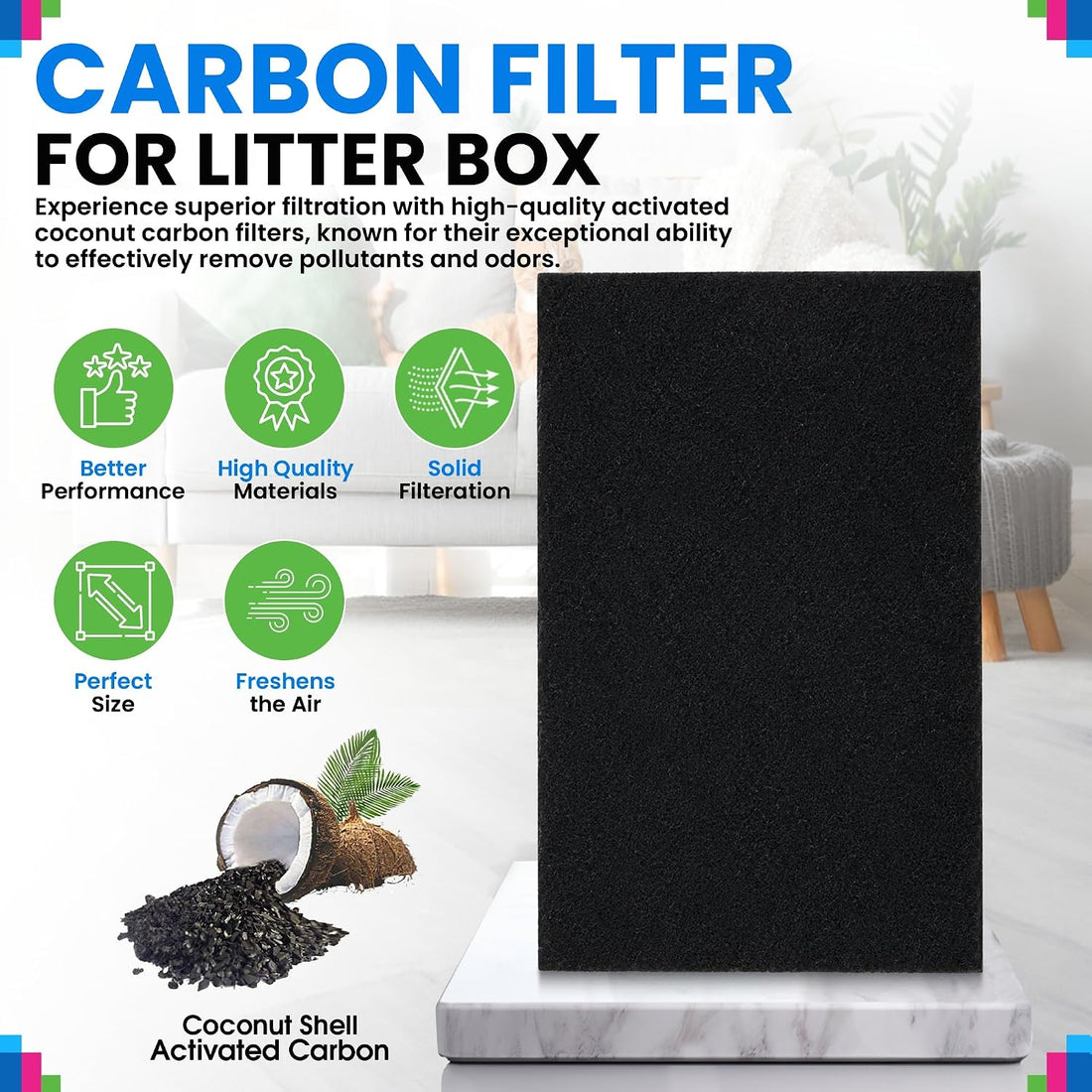 Bagean Litter Box Carbon Filter Replacement 4.3" x 6.45" Fits Van