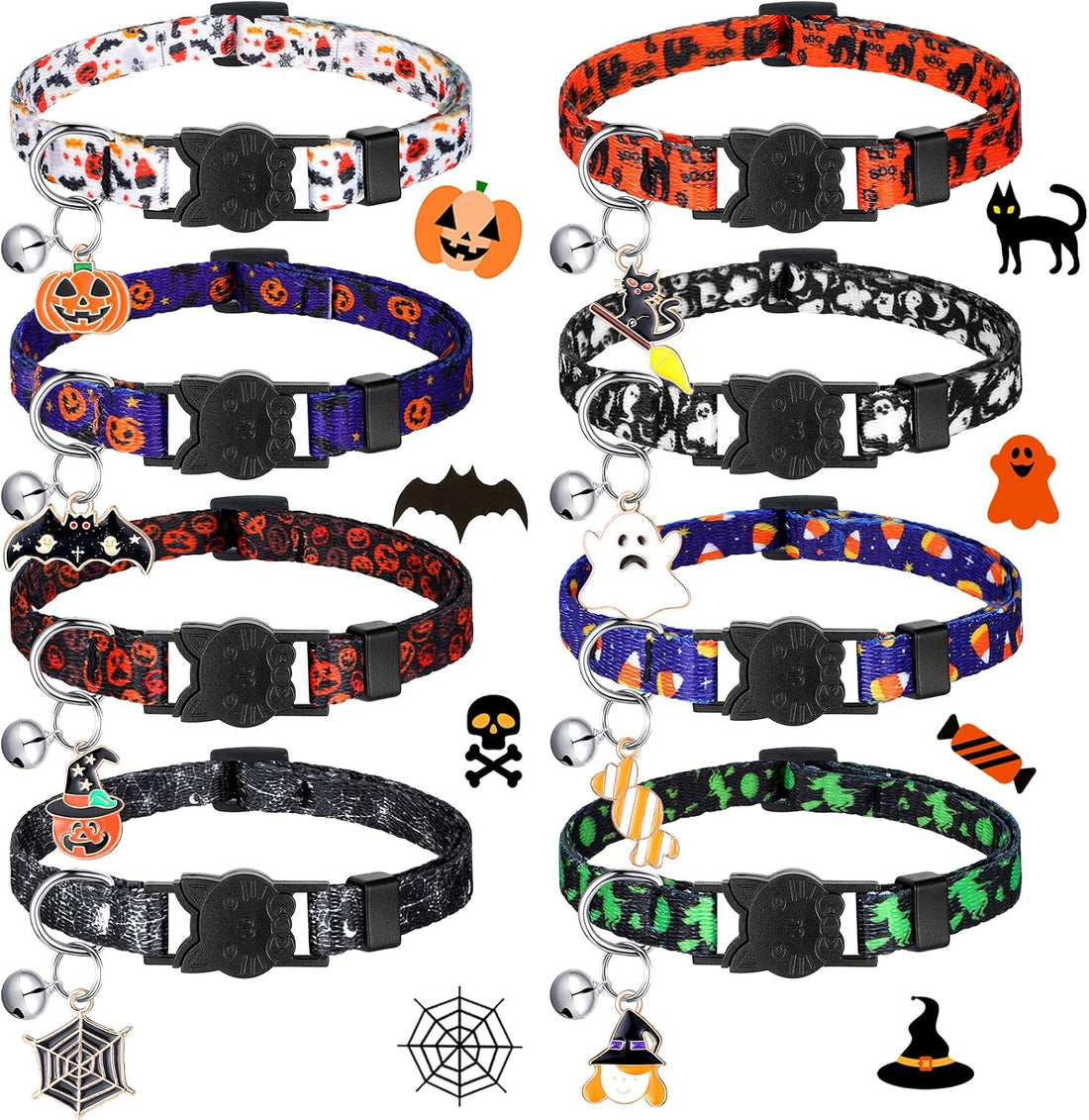 Sanwuta 8 Pcs Halloween Cat Collars Breakaway with Bell