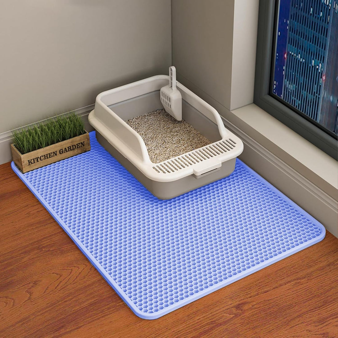 Cat Litter Mat, Double Layer Cat Litter Box Mat (24x18 Inch, Gray)