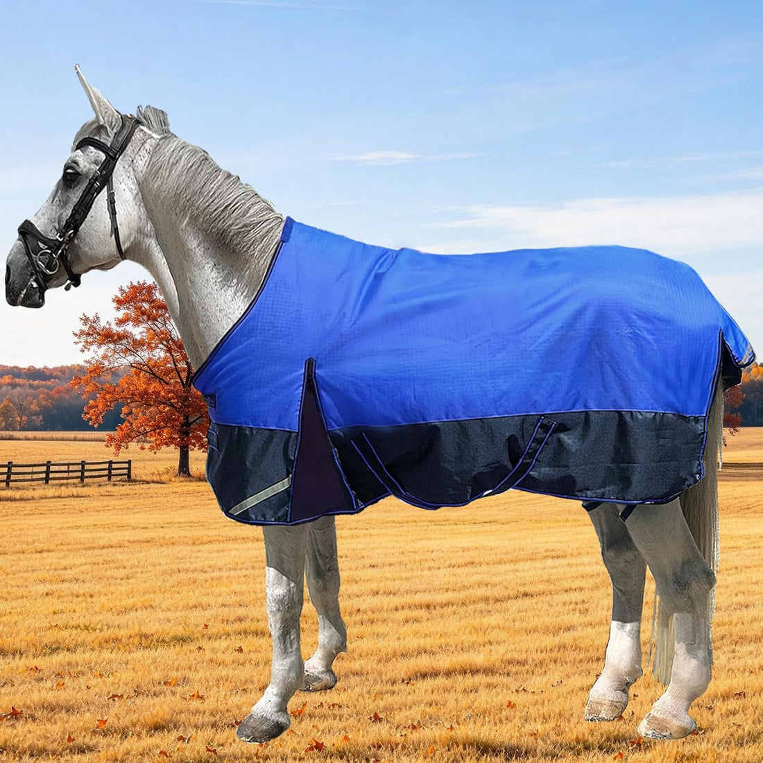 1200D Fall Horse Turnout Sheet (0g No Fill) Horse Blanket,Blue Black