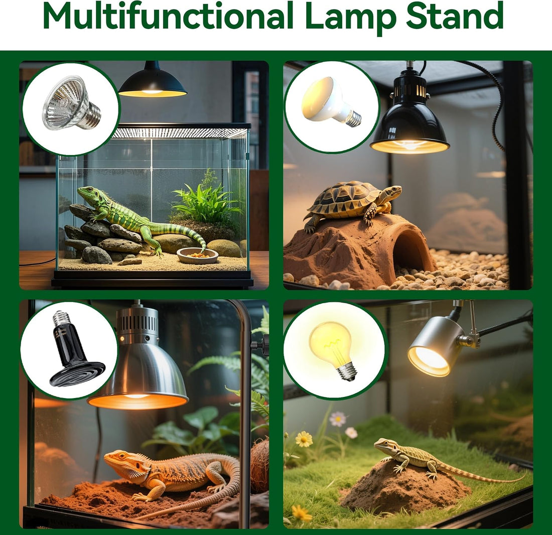 Reptile Heat Lamp Stand, Adjustable 18"-32"H Light Holder, Heavy Base