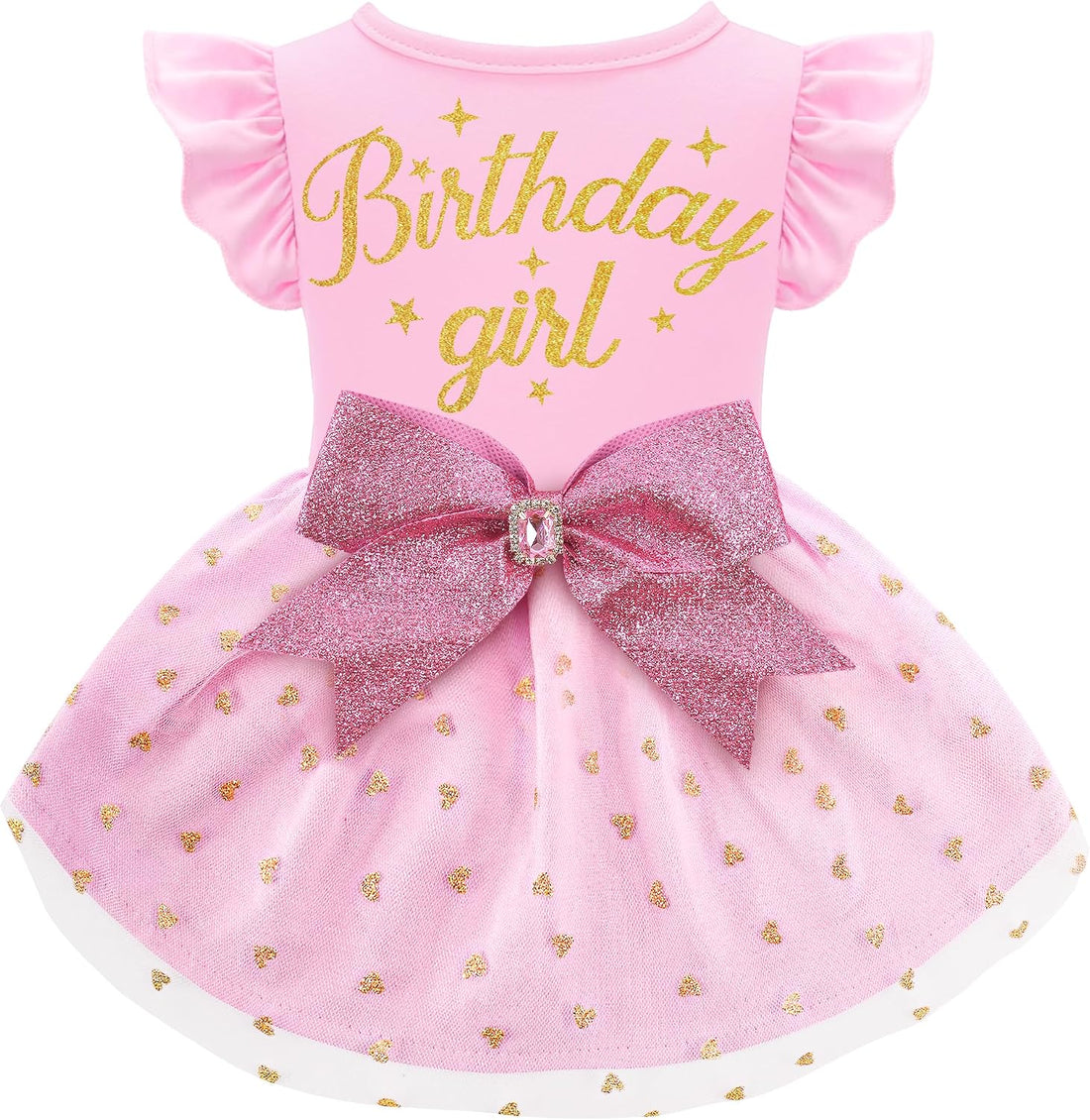 Dog Birthday Girl Dress Ruffle Dog Dress with Sparkly Pink Bowknot