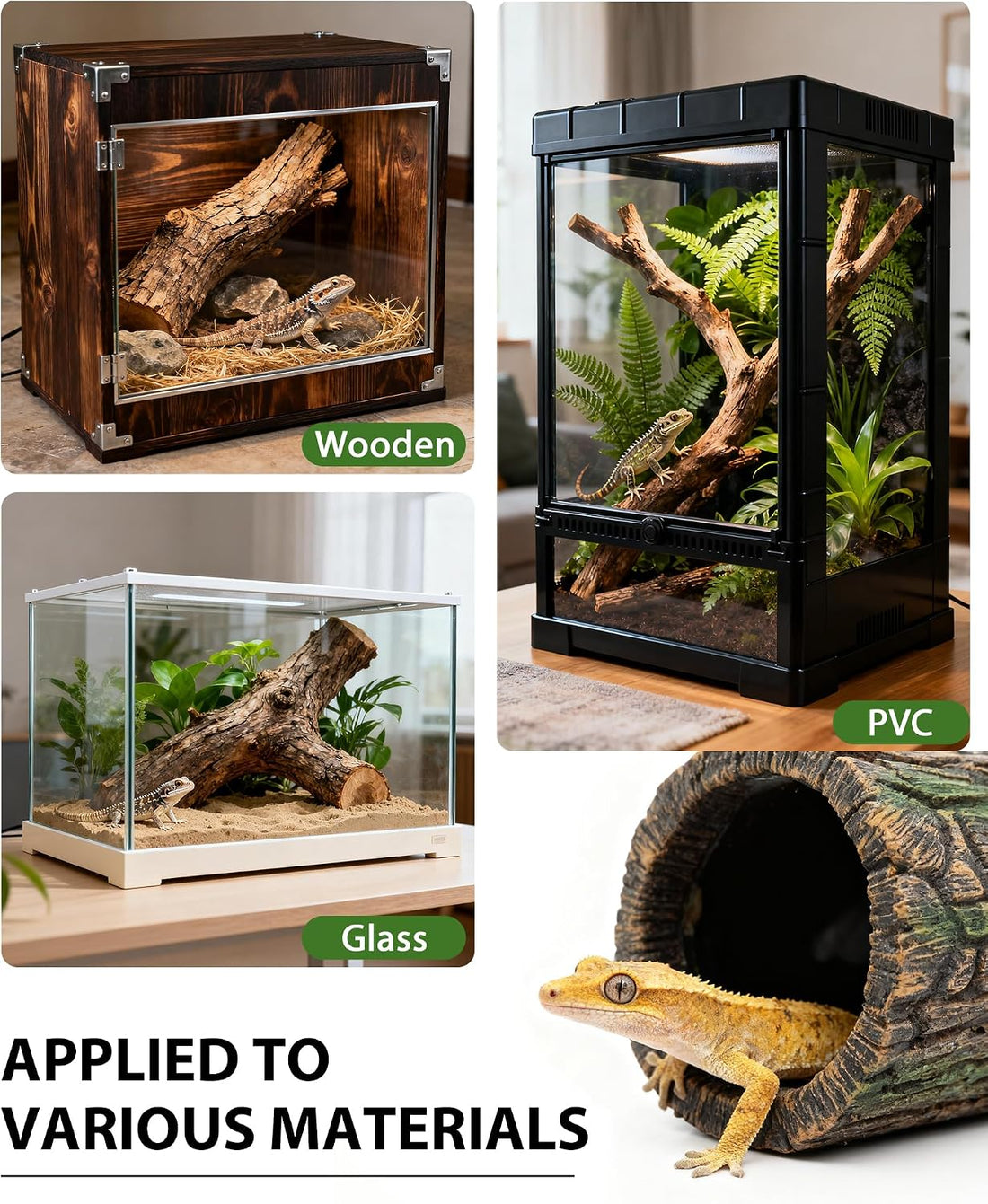 REPTITRIP Magnetic Crested Gecko Hideout - Resin Hollow Log Cave