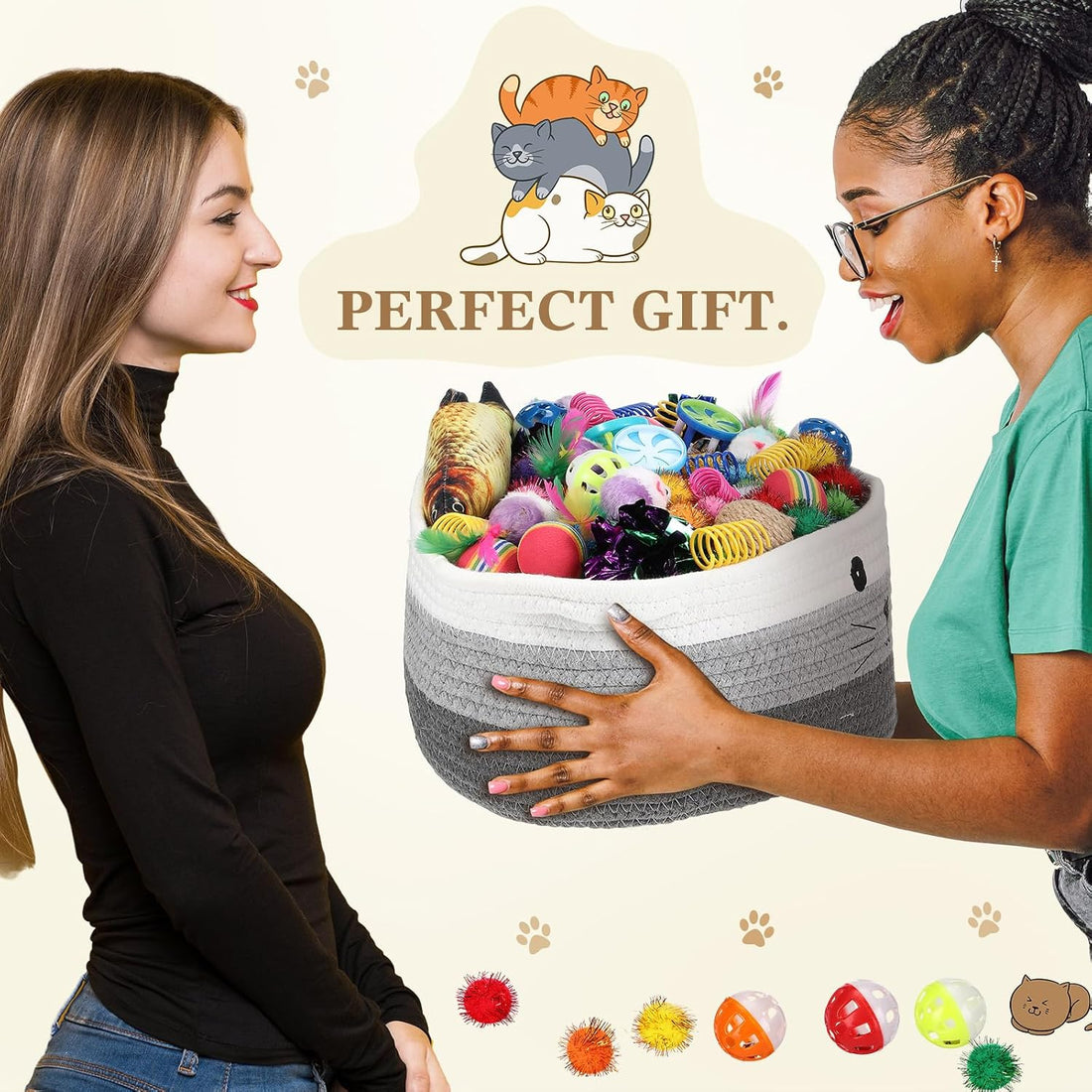 Zopeal 58 Pcs Cat Toy Set with Storage Basket Indoor