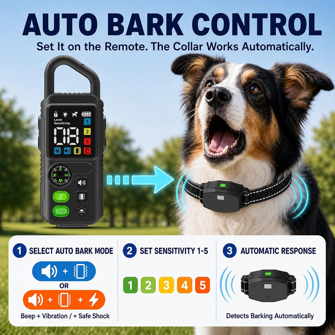 2-in-1 Dog Shock Collar & Bark Collar for 2 Dogs with Remote, 15-110lb