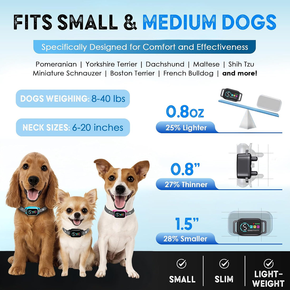 Bark Collar for Small Dogs 8-40 Ibs