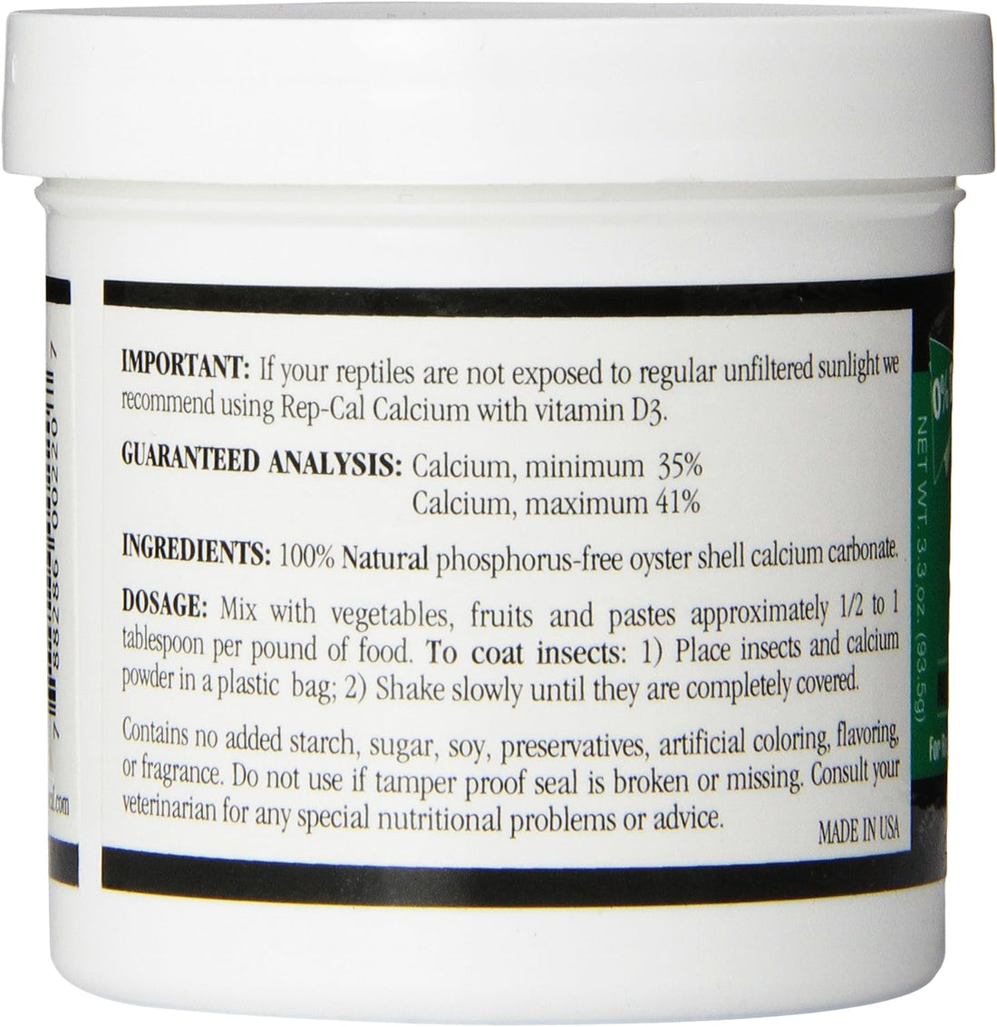 Rep-Cal 52298 Phosphorous-Free Calcium Powder Reptile/Amphibian