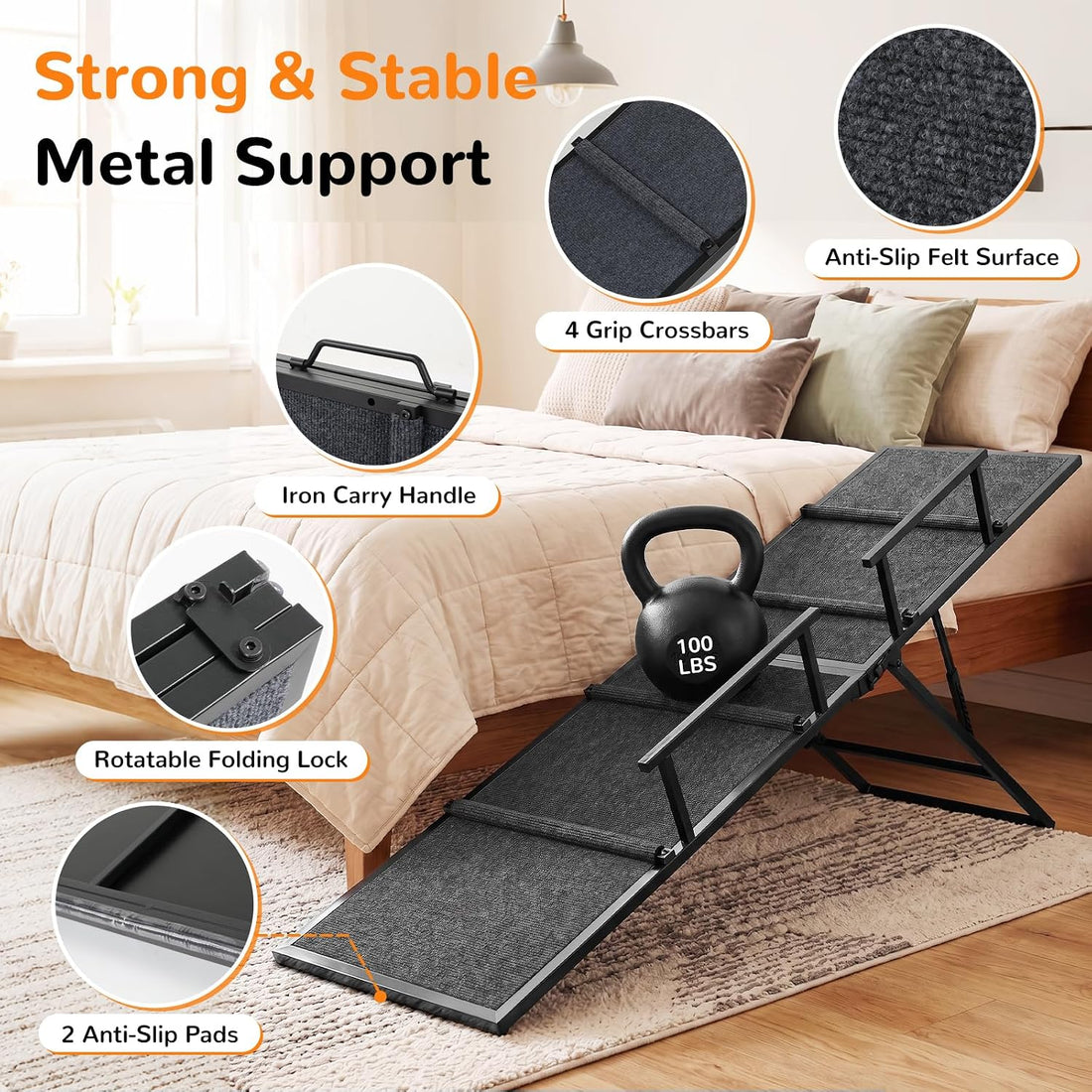 Dog Ramp for Bed Couch, 63" Long Foldable Pet Ramp for Small to Large
