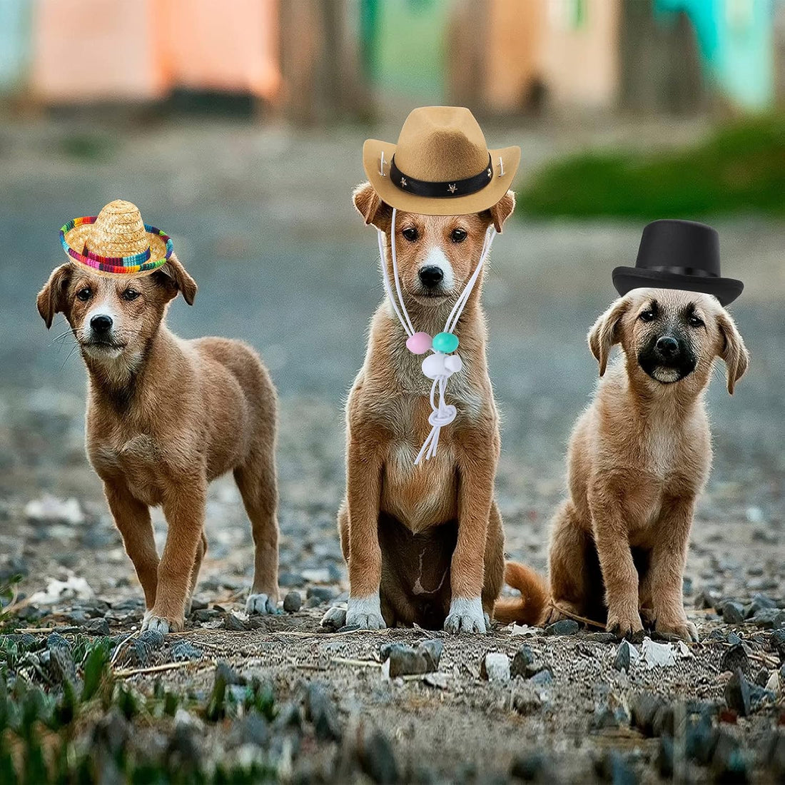 Yewong 3 Pieces Pet Hat Pet Formal Top Hat Mexico Sombrero Hat Cowboy