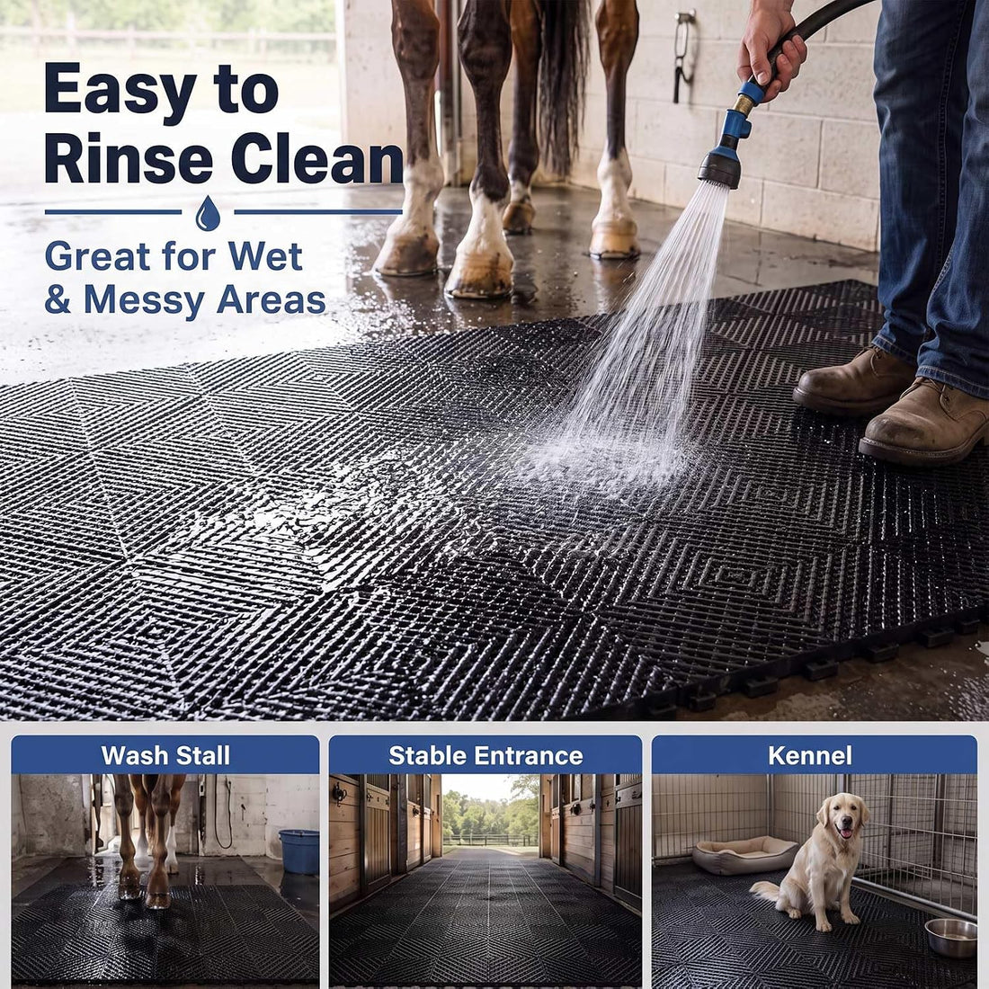 18 Pcs Horse Stall Mats 4 x 8 ft Plastic Stable Mat Interlocking