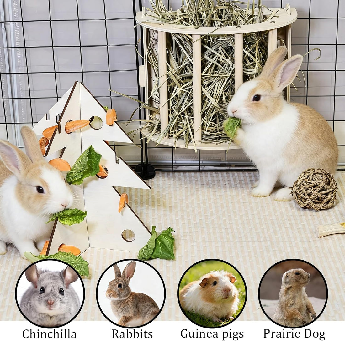 Guinea Pig Hay Feeder Wooden Rabbit Hay Rack Bunny Treat Holder