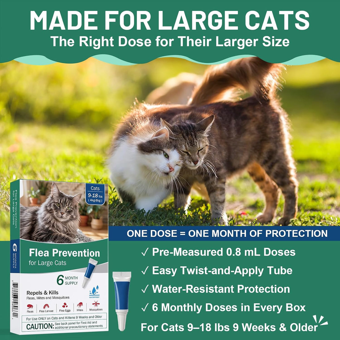 Cat Flea Treatment - Topical Flea Treatment for Cats 9-18 lbs