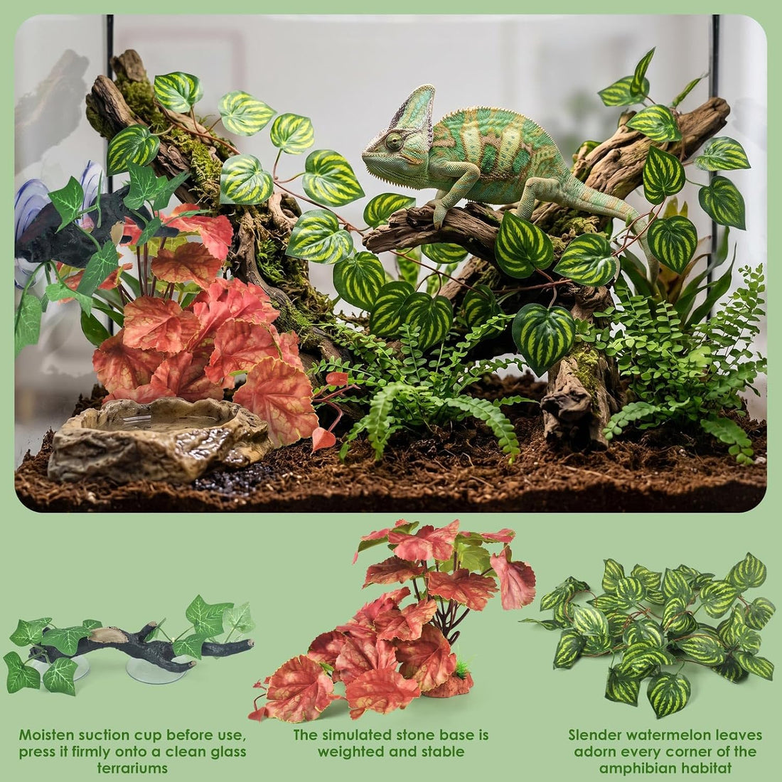 KATUMO 3PCS Reptile Plants, Terrarium Plant Artificial Decor