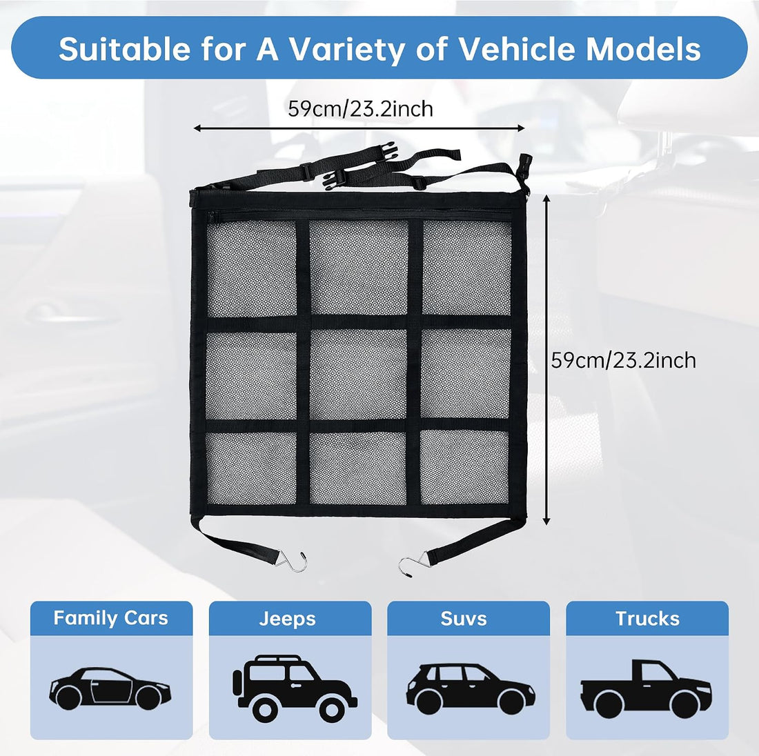 Dog Car Barrier for Sedans SUVs Trucks, Double-Layer Mesh