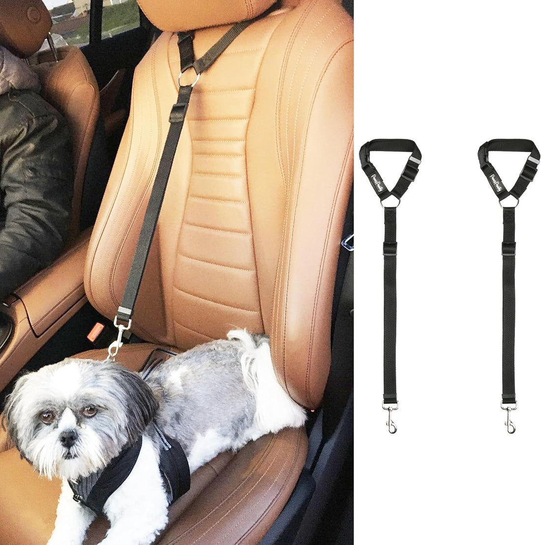PawsPawty 2 Pack Headrest Dog Car Safety Seat Belt Adjustable Nylon