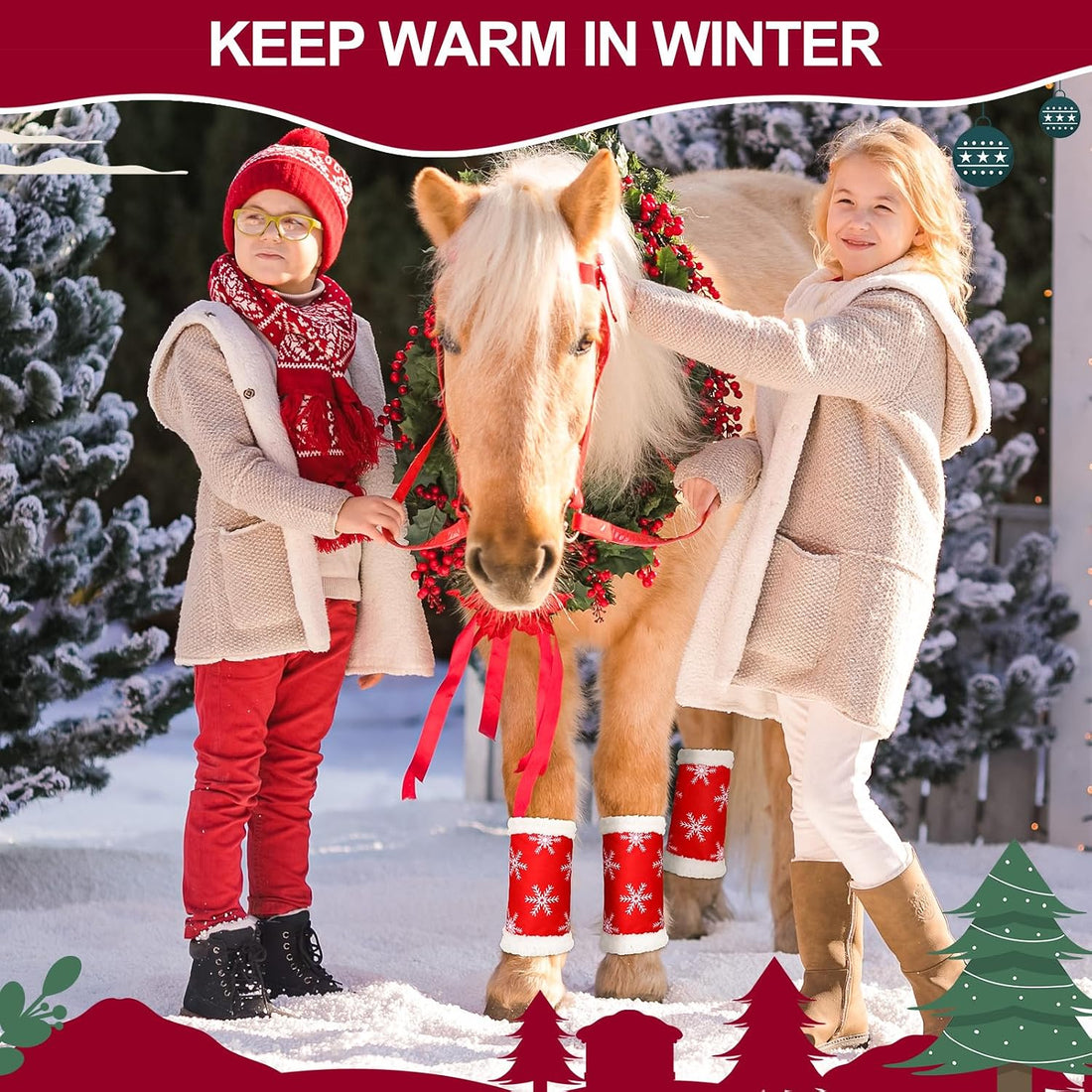 Mixweer 4 Pcs Christmas Horse Leg Wraps